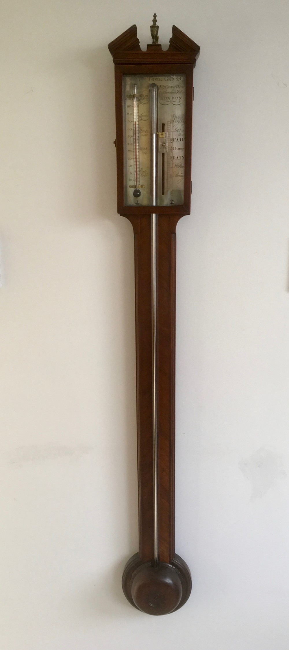 georgian mahogany stick barometer by tarone gally co